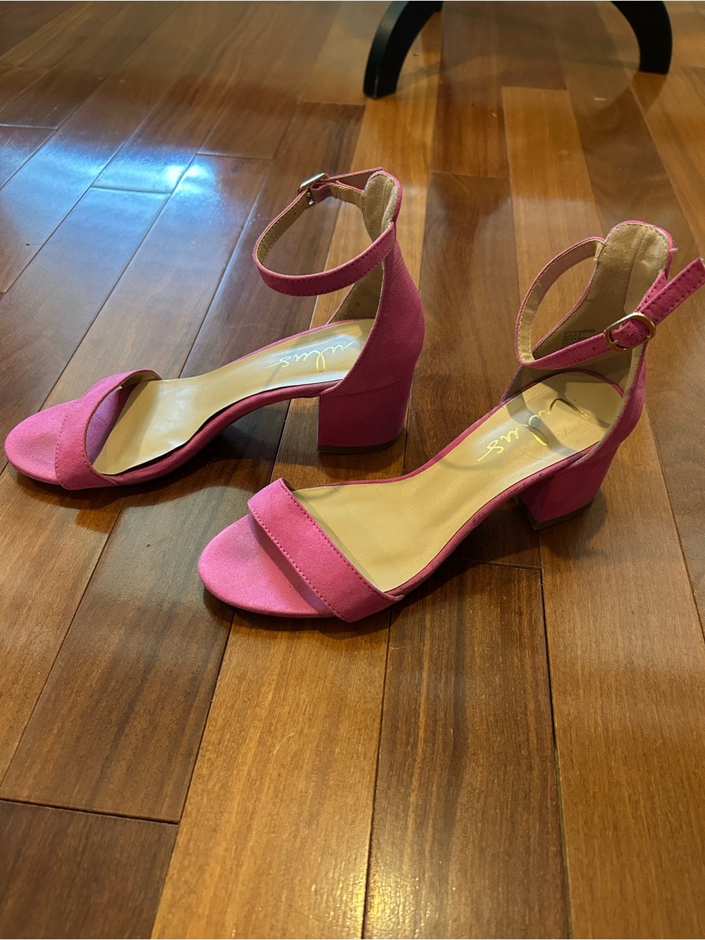 Lulus hot pink suede ankle-strap block heels size 6.5 - Picture 2 of 6